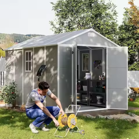 [Best Seller!]Storage Shed 8 x 10 FT, Resin Outdoor Garden Sheds with Floor Plastic Patio Outdoor St