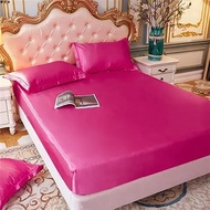 Cooling Summer Ice Silk Bed Sheet Washable Silk Satin Rayon Fitted Sheet Elastic Mattress Cover Sing