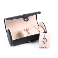 Portable pu Leather 3-Bit Cylinder Watch Box Storage Box Snap Buckle Cylinder Watch Packaging Box Co
