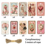 Vintage Valentine's Day Tags Blox Fruit Sticker 40pcs Sticker Book DIY Gift Labels With Hemp Rope