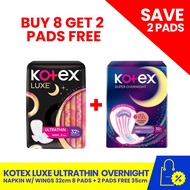 KOTEX Luxe Ultrathin Overnight Napkin with Wings 32cm Thick 8 Pads + 2 Pads FREE 35cm, women's hygie