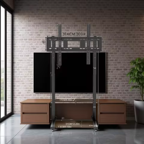 Heavy Duty 40-100 Inch TV Stand Stable Height Adjustable Mobile LCD TV Cart with Shelves and Wheels
