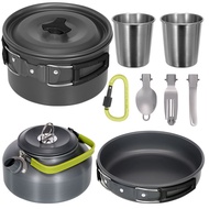 Camping ชุดทําอาหาร Camping เครื่องครัวบนโต๊ะอาหารท่องเที่ยวชุดปิกนิกกลางแจ้งกาน้ําชาสําหรับ 2-3 Pea