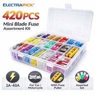 Electrapick 420PCS Mini Blade Fuse Assortment Kit with Fuse Puller | 2A–40A Car & Motorcycle Fuse Se
