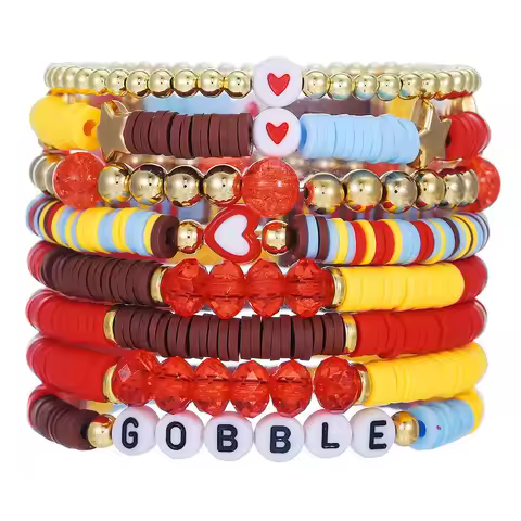 Preppy Y2K Heishi Beaded Bracelet Set for Women Colorful Clay Bead Heart Star Charm Stackable Bracel