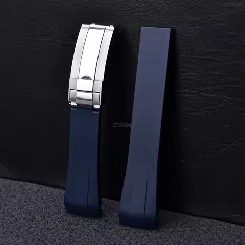 MZDTIMK Curved End FKM Rubber Watch Band Adjustable Soft Strap 20mm For Rolex Strap For OYSTERPERTUA