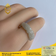 HANLE naturla hetian jade bangle ring with carving with certificate and box