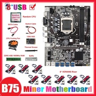 B75 Motherboard Miner Eth 8 Usb + Cpu + 8Xver009S Riser Card + Ddr3