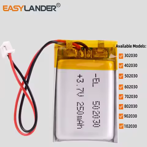 JST1.25mm 2pin 3.7 V 502030 250mAh Lithium Li-ion Polymer Battery 302030 402030 602030 702030 802030