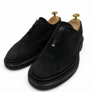 Mint condition ▼ GIORGIO ARMANI suede leather zip-up plain toe leather shoes, black, size 6, made in