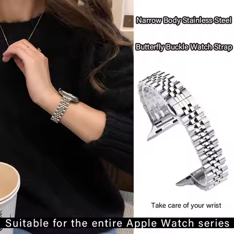 Narrow body five bead stainless steel women's watch strap for Apple Watch Luxury Metal Strap Bracele