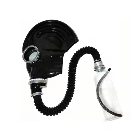 Fashion All-Inclusive Black Latex Mask Rubber Gas Mask with Breathing Bag Set for Breathing Control 