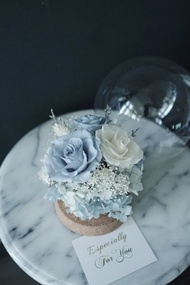 母親節客製花禮花束永生花DIY材料包低調藍白色系夢幻玻璃球永M母