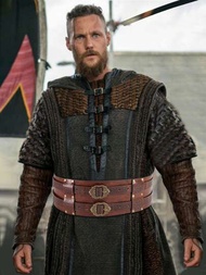 1條男士棕色中世紀復古海盜風壓花腰帶,騎士風格腰帶