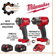 [READY STOCK] Milwaukee M18 Automotive Combo M18 FMTIW2F12 + M18 FIW212 Mid Torque Impact Wrench + Stubby Impact Wrench