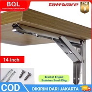 Siku Stenlis 14 inch Taffware XIDA Bracket Engsel Lipat Folding Max Load 65kg Bracket Engsel Siku Meja Lipat Dinding Stainless 65kg 2Pcs / 1pcs