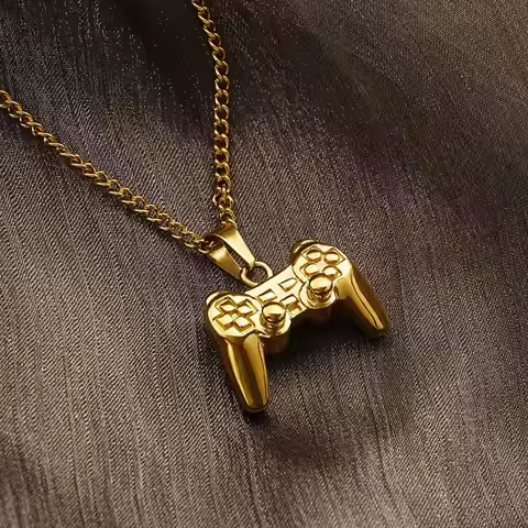 Stainless Steel Gold Game Controller Pendant Necklace Men Game Player Game Console Funny Jewelry Nec