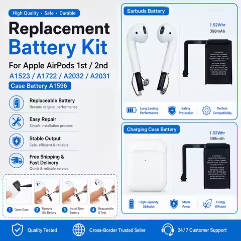Rechargeable Earbud Battery 93mWh A1604 for Apple AirPods 1st 2nd Gen A1523 A1722 A2031 A2032 Replac