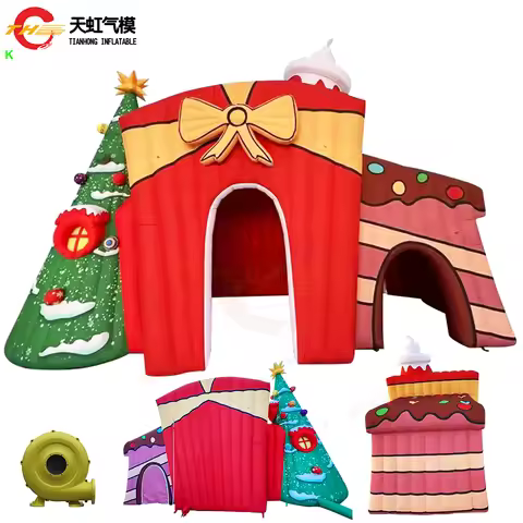 Whoville Blown Inflatable Christmas Backdrop Fast Shipping Portable Oxford Material House Tree Hole 