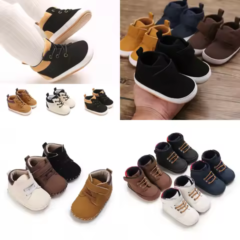 Newborn First Walkers' Cute Embroidered Bear Boys' Sports Shoes with White Rubber Soft Sole for Outd