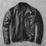 Jaket Motosikal Kulit Lembu Lapisan Atas Jaket Kulit Tulen Kulit Biri-biri Fit Slim Lelaki Kot Kulit