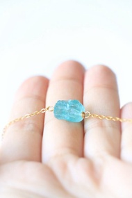 天然藍磷灰石 原石頸鍊項鍊 藍磷灰石項鍊 鍍金輕珠寶頸鍊 