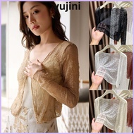 YUJINI Short Tops, Thin Long Sleeve Lace Cardigan, Casual Slimming Sun-Proof Outwear Summer