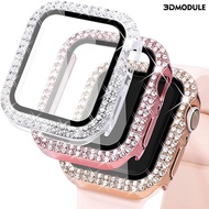DM-Rhinestone Decor Precise Cutout Easy Installation Impact Resistance Watch Protective Case Half Coverage Smartwatch Protective Shell for Apple Watch 8