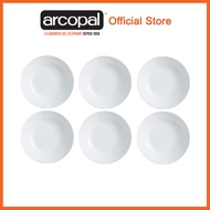 Arcopal Zelie 6pcs 20cm Rimless White Soup Plates Set Microwaveable and Dishwasher Safe White Tempered Glass