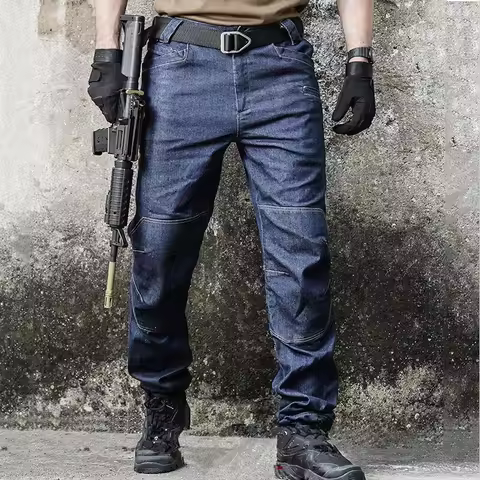 Winter Tactical SWAT Multi Pocket Denim Pants Army Combat Jeans Men Wearable Special Force Flexible 
