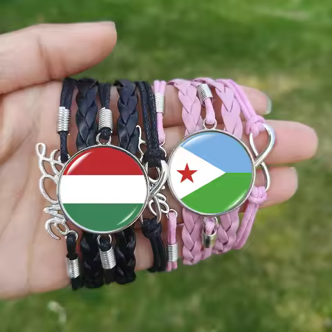 Djibouti Hungary Flag Bracelet Canada Somaliland Turkey America France Italy Spain Venezuela Leather