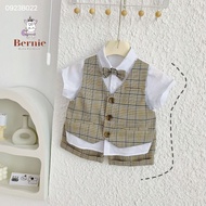 Set công tử vest gile phối kẻ kèm nơ phong cách hàn quốc cho bé trai đi tiệc BERNIE 9-25kg