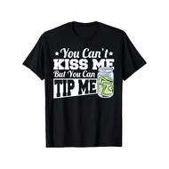 Cute Bartender T-Shirt - Cannot Kissing But Can Give Tip, Casual Short Sleeve Top in Black