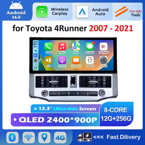 for Toyota 4Runner 2007 - 2021 Wireless Carplay Android 14 Split Screen Car Video Multimedia Player 