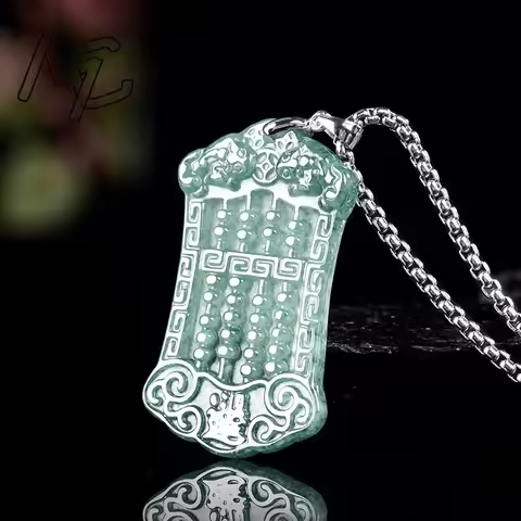 S925 Silver Natural Emerald Burmese Emerald Jade Blue Water Abacus Ice Seed Pendant Jadeite Amulets 