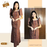 Striped Brown and Yellow Serpentina Filipiniana Dress