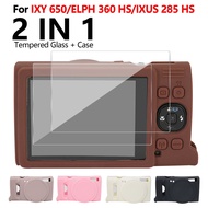 For Canon IXY 650 ELPH 360 HS IXUS 285 HS Camera Silicone Case Cover with 2Pcs Tempered Glass Screen