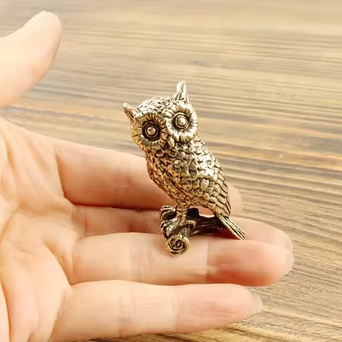 Copper Craft Brass Solid Owl Statue, Creative Animal Desk Ornaments, Desktop Home Decoration, Collec