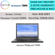 [Same Day Delivery] Refurbished Lenovo Thinkpad T450 T460 T460S 14" Inch Core i5 8GB 500SATA 256SSD 