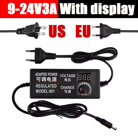 9-24V3A Adapter Adjustable 9V to 24V 3A Power Supply Display ScreenRegulated Knob Dc 5.5*2.5mm Input