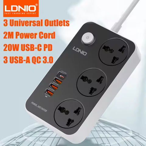 LDNIO Universal Standard Smart Extension Power Socket 3 Sockets 20W Port QC3.0 Phone Fast Charging P
