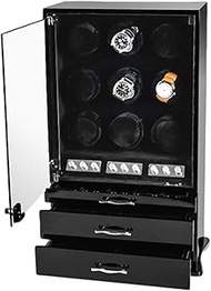 Black Watch Winder， Automatic Watch Winder with 9 Watch Winder Positions and 9 Display Storage Spaces Magnetization Winder Watch Shaker Box