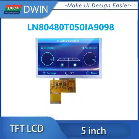 DWIN 5 Inch 800x480 900 Bright 40PIN RGB 24bit TFT LCD Module With Resistive Touch LN80480T050IA9098