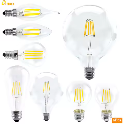 4pcs/lot LED Bulb 220V C35 A60 G80 G95 G125 LED Lamp E14 E27 LED Filament Light 2W 4W 6W 8W Glass Ba