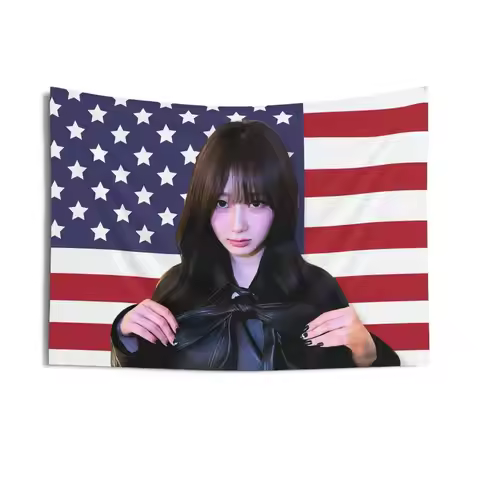 AESPA Giselle Cute American Flag Print Tapestry Wall Hanging Hippie Style Singer Theme Wall Cloth Do
