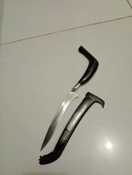 Rencong Aceh asli bilah besi putih asli sarung dan gagang asli dr tanduk kerbau ukuran 31 atau 30 cm