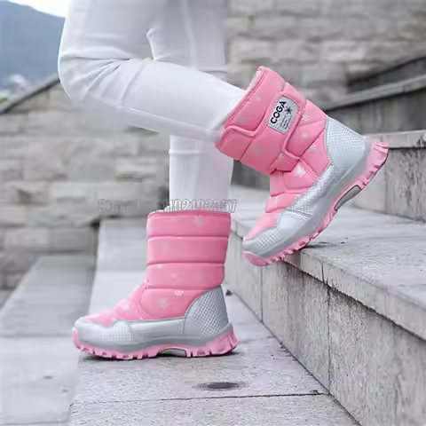 Girls Pink Boots Kids Snow Boot Winter Warm Fur Anti-slip Children Boots For Girls Shoes