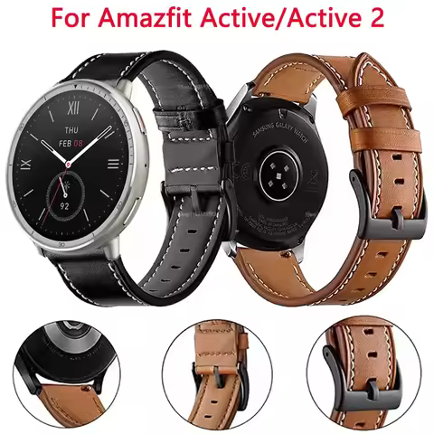 22mm 20mm Leather Bracelet For Amazfit Active 2/Bip 3/Bip 3 Pro Strap For Amazfit Bip 5 Unity/Cheeta