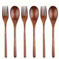 1Pc/2Pcs Natural Lacquer Wood Salad Fork & Spoon, 22.5cm/8.86inch School Supplies,Back To School