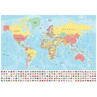 World Map Wall Sticker Large Map of The World Poster with Country Flags Room Decoration Wall Chart H